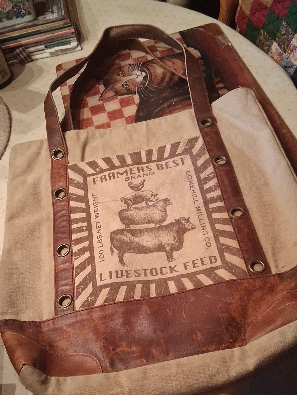 Farmers Best Canvas & Leather Hobo Tote in Brown